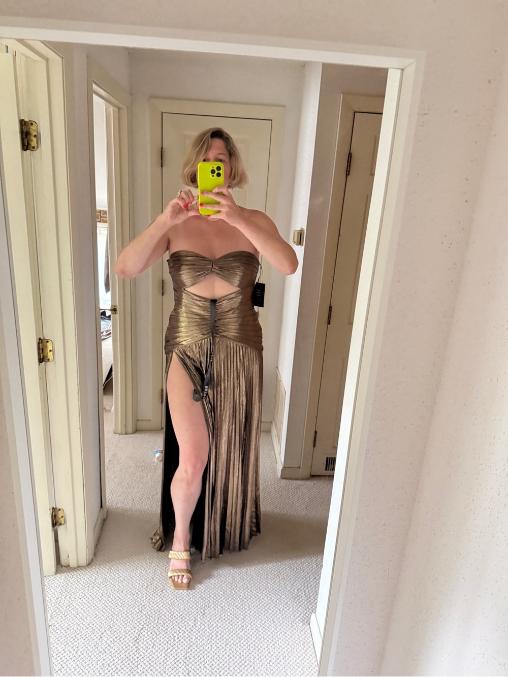 Retrofete Metallic Bronze Strapless Cutout Maxi Gown